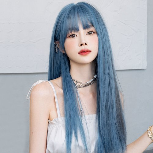 24" Long Blue Beautiful Synthetic Lace Wigs