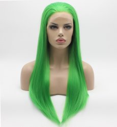 K02 Fashion 26inch Long Straight Green Synthetic Lace Front Wig Natural Hair Resis