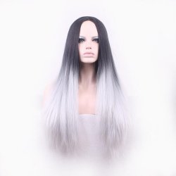70cm Long Black To Gray Ombre Hair Cosplay Wigs Synthetic Hair Resistant Straight