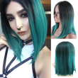 Women Synthetic Black Green Wig Heat Resistant High Temperature Fiber Long Straight Wigs
