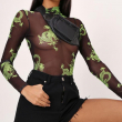 Sexy Mesh See Through Chinese Dragon Print Skinny Bodysuit 2019 Autumn Women Long Sleeve Slim Female Streetwear Body Top