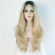 Handmade Dark Roots Golden Blonde Synthetic Lace Front Wig Resistant Hair Wavy
