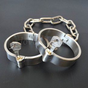 Stainless Steel Lockable Neck Collar Hand Ankle Cuffs Slave BDSM Tool Bondage Handcuffs Leg Irons Restraints Sex Toy For Couples