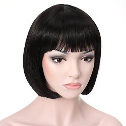 Black Wig for Women with Bangs Straight Synthetic Wig Natural As Real Hair