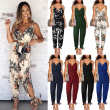 2019 Summer Women Holiday Casual Sleeveless Jumpsuits Fashion Ladies Boho Floral Bodysuit Wide Leg Loose Long Pants Trousers