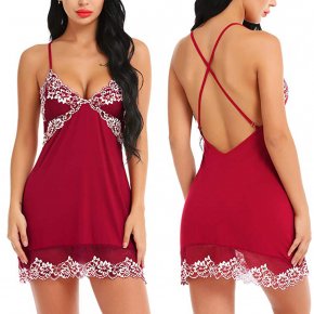 Sexy Lingerie Women Silk Lace Sleeveless Babydoll V neck Nightdress Nightgown mini short Sleepwear new 2019