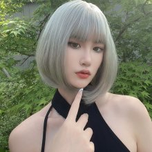 Grey Suitable BOBO Human Hair Medium Wigs