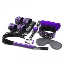8PCS/Lot Purple Mix Color Pu Leather Bondage Restraints Adult Game Bdsm Sex Set