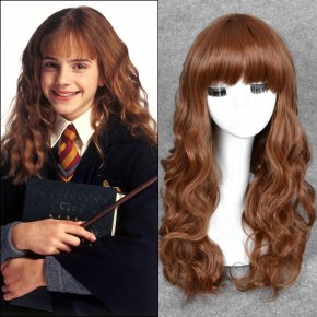 55cm Medium Brown Long Kinky Curly Movie Harry Potter Hermione Jean Granger Cospla