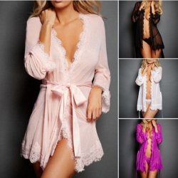 Sexy Women Lace See-through Nightwear Nightgown Sets Underwear Lingerie Sets Sleepwear Robe