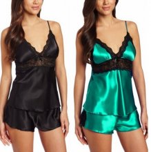 2pcs Nightwear Babydoll Underwear Sexy Sleepwear Set Satin Nightdress Lace Lingerie Pajamas