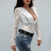 Summer Women White Lace Bodysuits Femme Body Backless Long Sleeve Skinny Sexy Rompers Femme Hollow Out Club Party