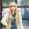 fashion women wigs natural resistant synthetic wigs with bangs long curly blonde