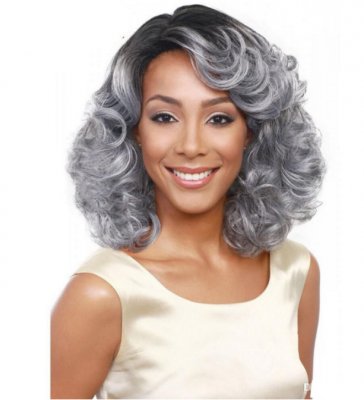 Women\'s Synthetic Wigs Curly Wig Medium Black/Grey Hair Wig