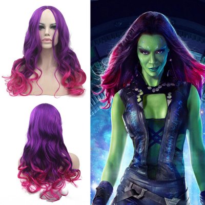 Long Wavy Synthetic Hair Purple To Pink Hair Wigs Women\'s Party Gamora Cosplay Wig