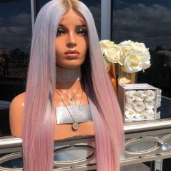 2 tone Without Bangs Straight Long Lace Front Wigs