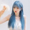 24" Long Blue Beautiful Synthetic Lace Wigs