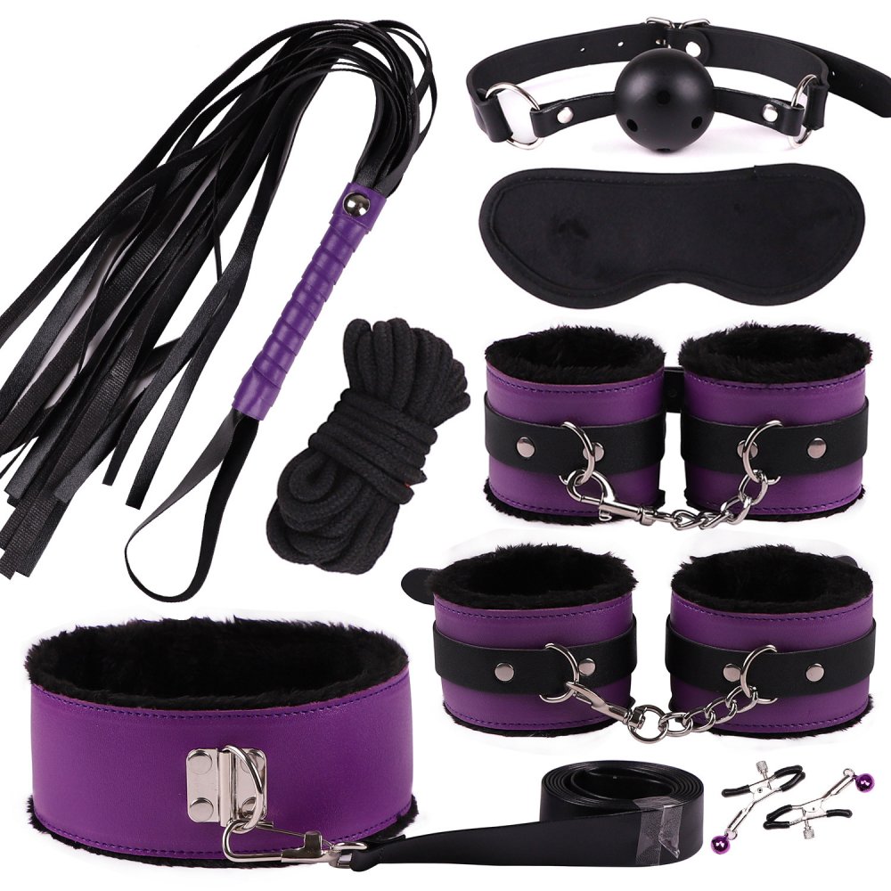 Sexy Adjustable Pu Leather Plush Handcuff Ankle Cuff 8pcs Restraints