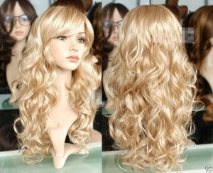 Harajuku Cosplay Wig Party Women Sexy Long Curly Costume Synthetic Hair Ladies Blond