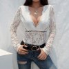 Summer Women White Lace Bodysuits Femme Body Backless Long Sleeve Skinny Sexy Rompers Femme Hollow Out Club Party