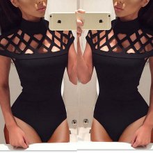 New Women's Hollow Bodysuit Ladies Leotard Bodycon Tops T shirt Jumpsuit Romper