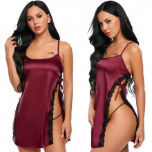 Silk Sexy Lingerie Lace Up Lingerie Sexy Hot Erotic Babydoll Women Lace Robe Dress Sexy Underwear Nightdress Sleepwear