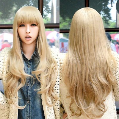 fashion women wigs natural resistant synthetic wigs with bangs long curly blonde