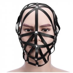 Black Leather Sex BDSM Bondage Mask Hollow out Slave Fetish Mask Headgear Exotic Accessories Sex Toys For Adults Games