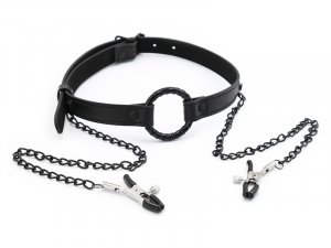 Black Leather Sex Open Mouth Gag Nipple Clamps With Chain Bondage Bdsm Set Sex Toys For Couples Adult Games Exotic Accessories