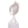 12" LOL Riven Silver White Short Synthetic Wig Cosplay Costume Wig With Chip Ponytail Heat Resistance Fiber