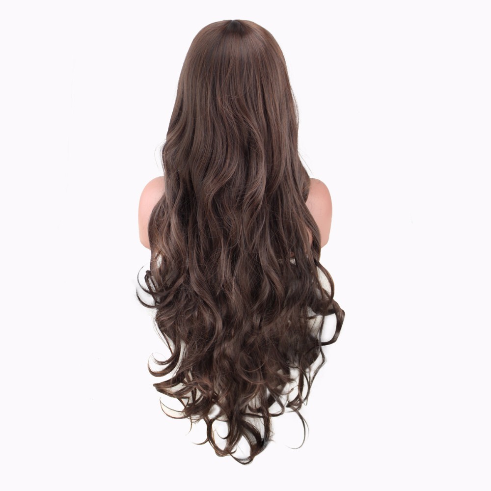 high quality woman wigs dark brown long curly brown wig cosplay resistant cheap