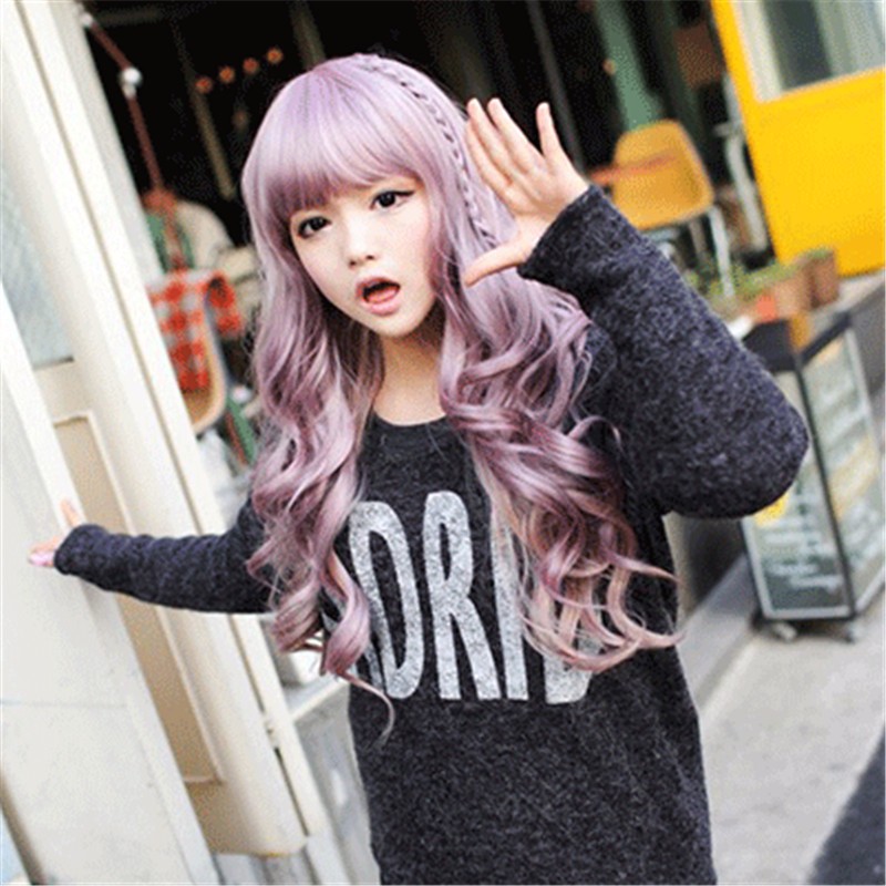 korean women wigs with bangs cheaps full taro wig curly long light
