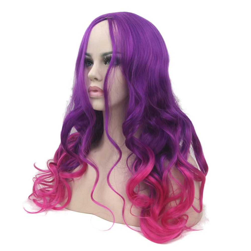 Long Wavy Synthetic Hair Purple To Pink Hair Wigs Women S